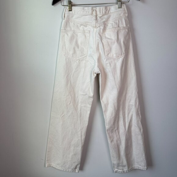 Mango Gabriela High Waist Distressed Knee Wide Leg Button Fly Jeans Ecru Sz 2 - Picture 5 of 13